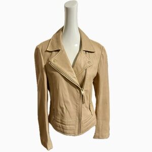 MICHAEL KORS Beige Leather Moto Jacket